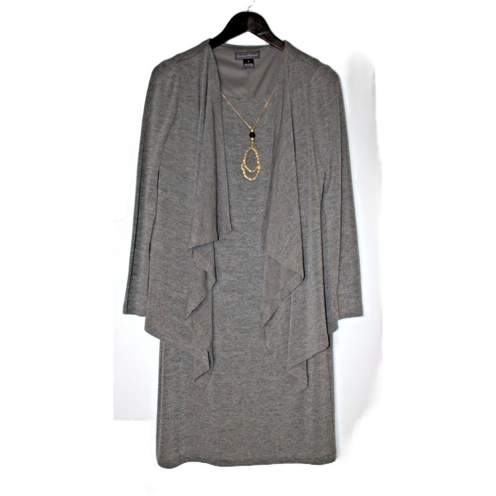 Jessica Howard Women's Grey Mock 2 Piece Dress Jacket‎ Sz 8 Necklace
